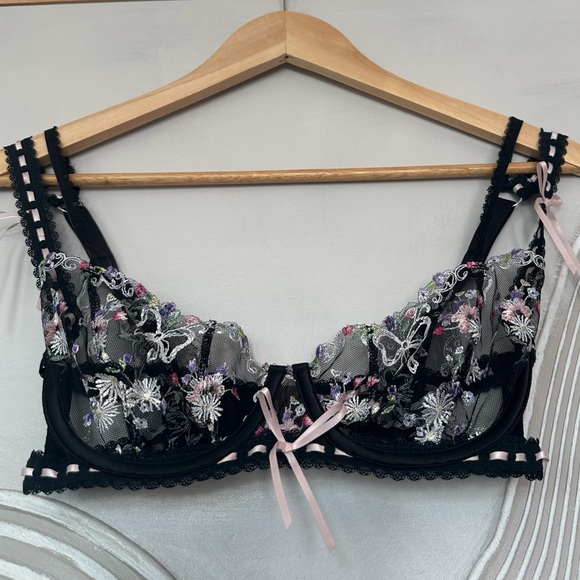 For Love And Lemons Black and Pink Lace Garter Belt set